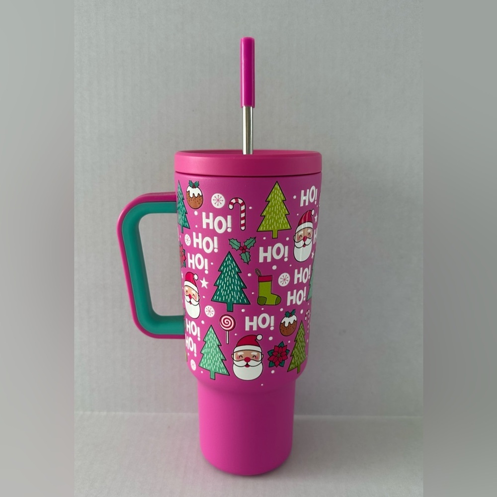 Meoky 40oz Festive Pink Holiday Tumbler with Straw - Picture 3 of 17